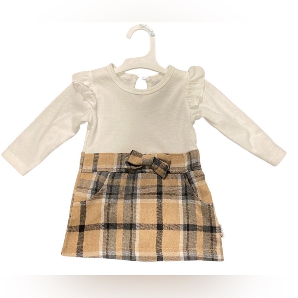 Toddler White and Tan Plaid Dress
